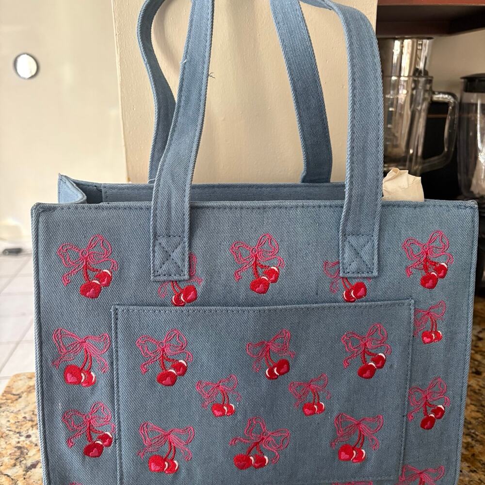 Luv Betsey by Betsey Johnson Denim Cherry Tote + Charm - Picture 3 of 6